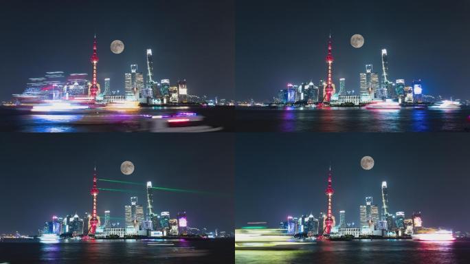 上海外滩中秋节月亮升起【8K素材】