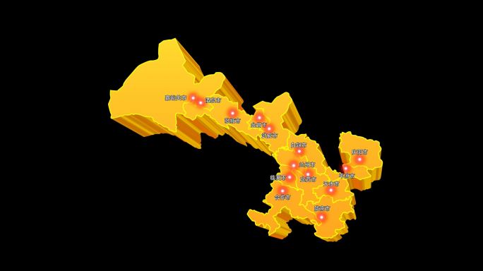 甘肃省三维立体地图区域通道视频金色