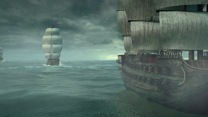 18世纪海面上三桅杆战船三维动画