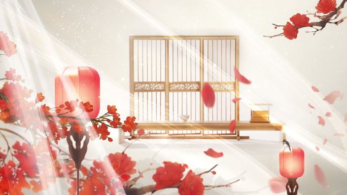 新中式舞台背景-水墨中国风红梅