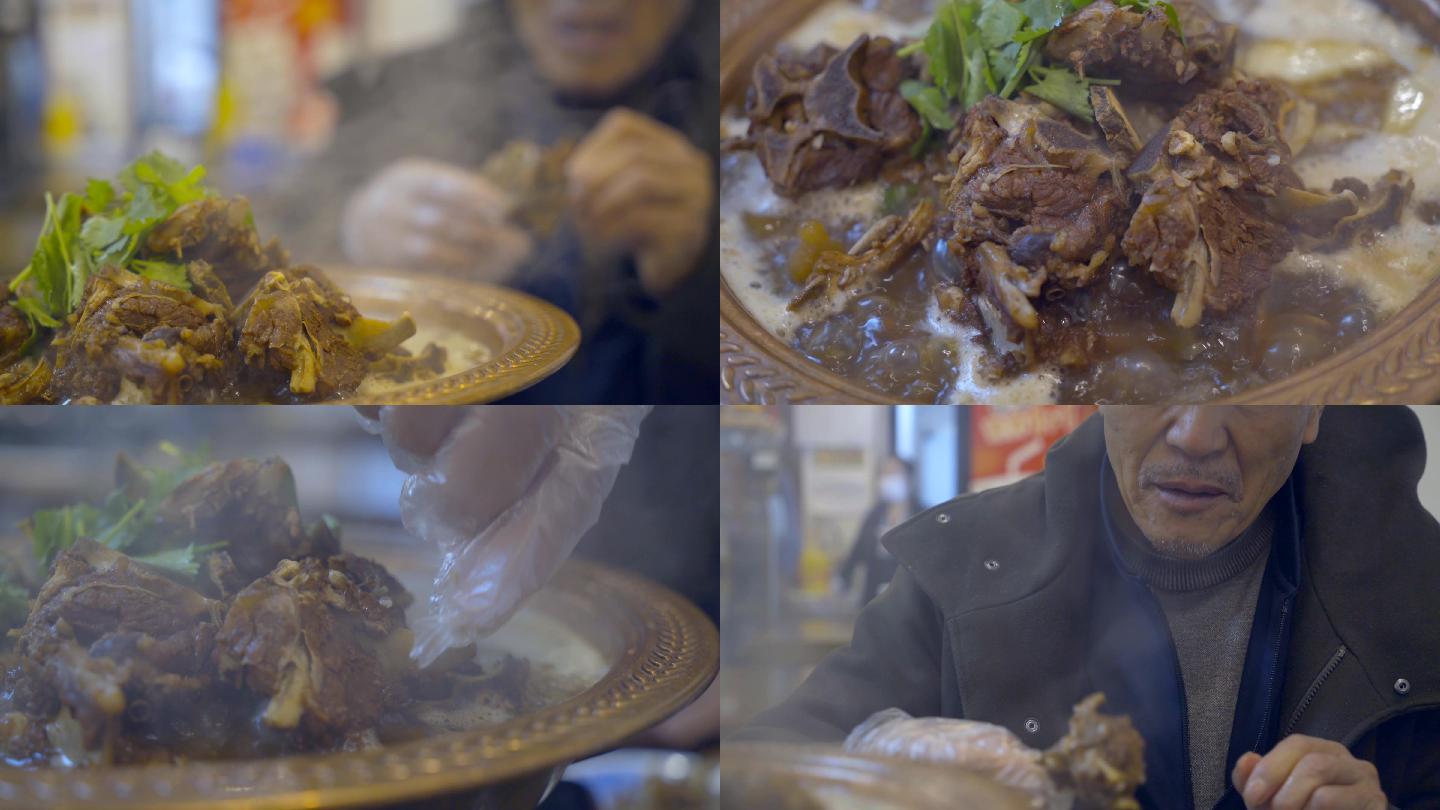 4K羊蝎子美食-沸腾骨汤-吃东西