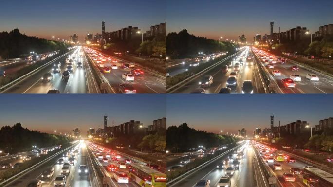 北京夜景国贸交通京通快速晚高峰车辆道路