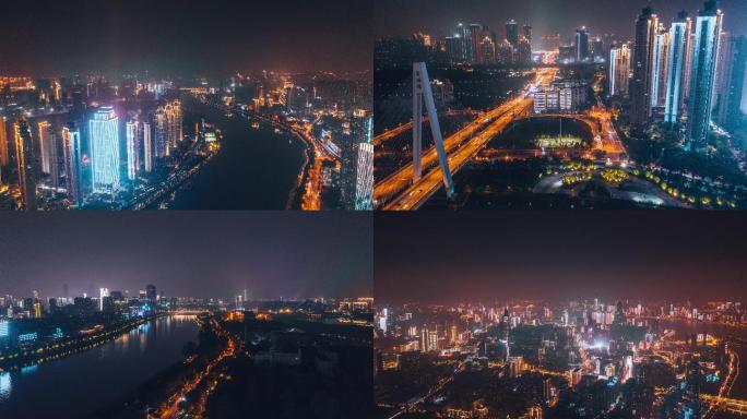 4k超高清月湖桥越秀汉江长江大桥夜景航拍