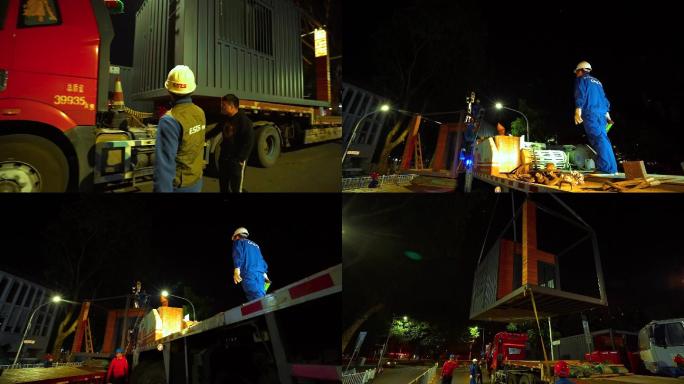 城市建设深圳夜晚加班卡车吊装箱体