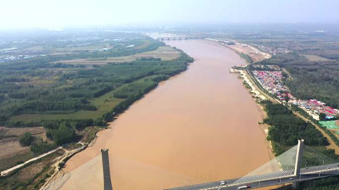 4k黄河流域济南段黄河大桥航拍