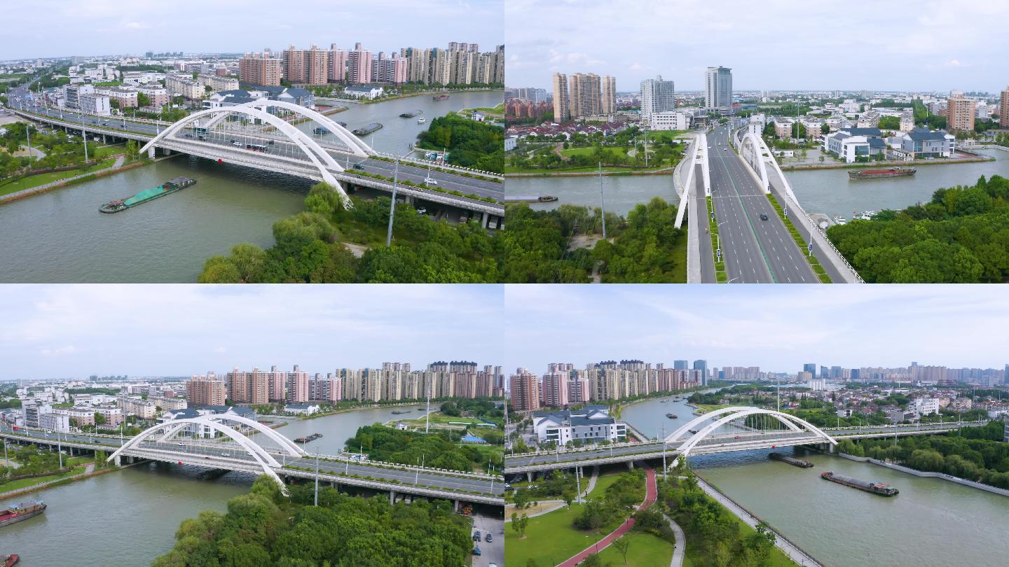 吴江云梨桥运河轮船4K航拍