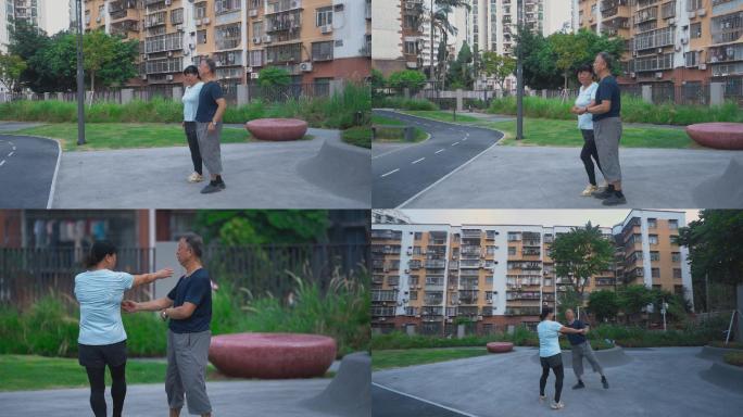 城市建设深圳小公园里跳双人舞老人和谐生活