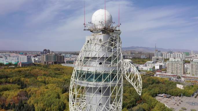 航拍海豚造型气象塔特写