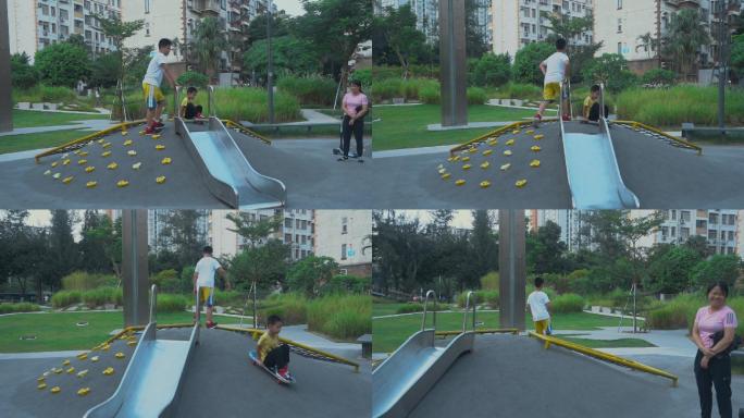 城市建设深圳公园里玩滑梯的小朋友