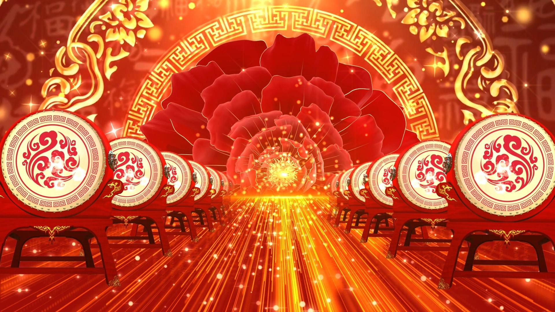 牡丹 圆环 动态 喜庆 开场舞 歌舞 晚会 演出 跳舞 led大屏 春晚背景