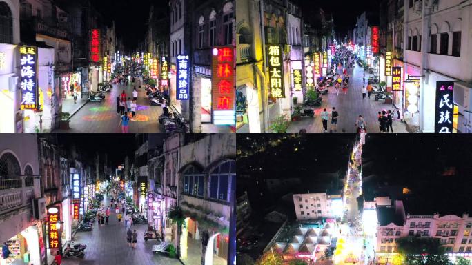 无人机实拍广西北海老街夜景视频素材