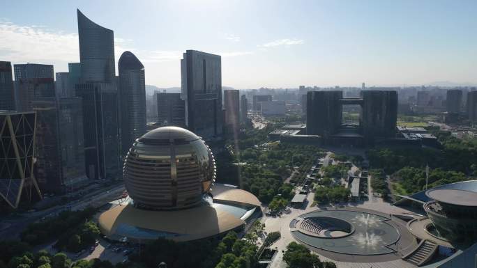 美丽杭州钱塘科技城大金球航拍4K素材