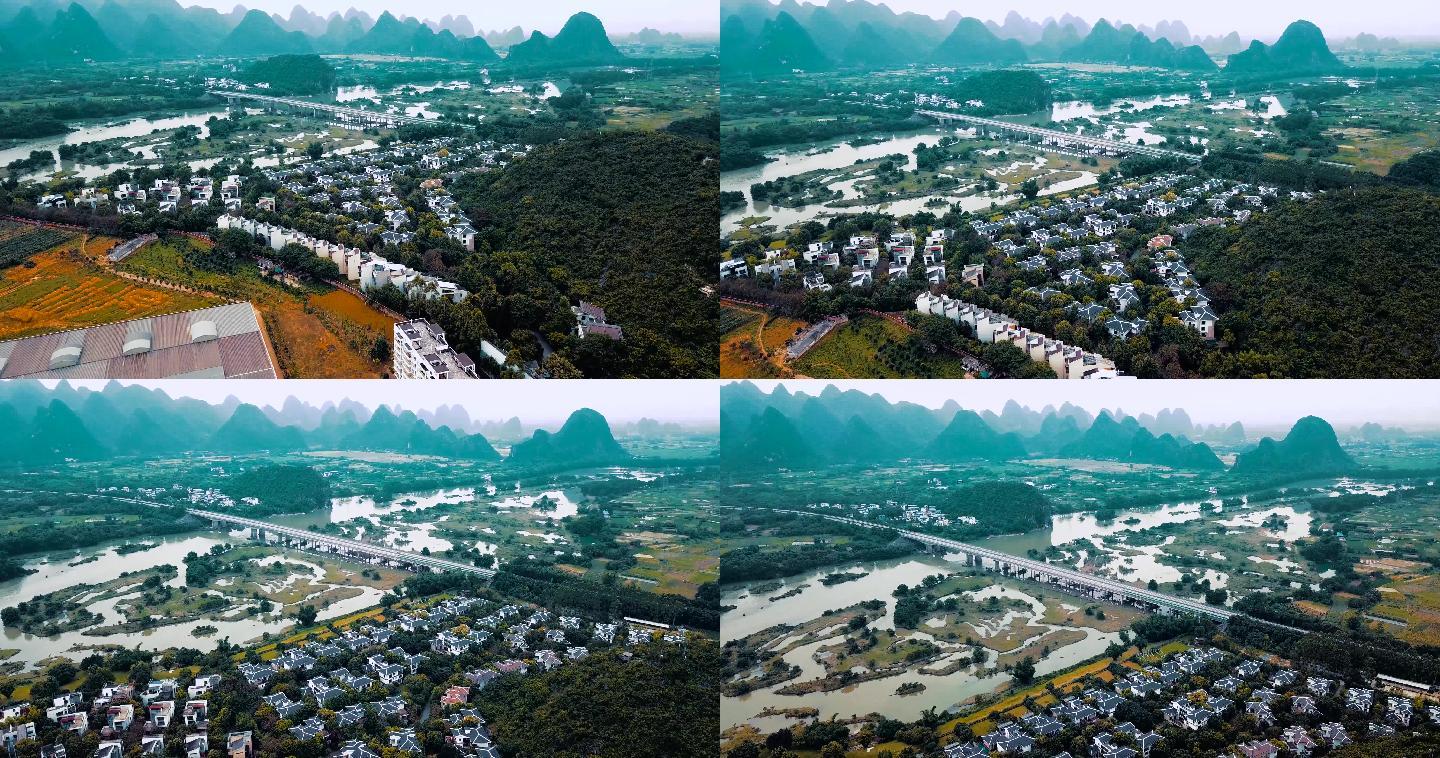 桂林水印长廊高端别墅群航拍4k最新调色版