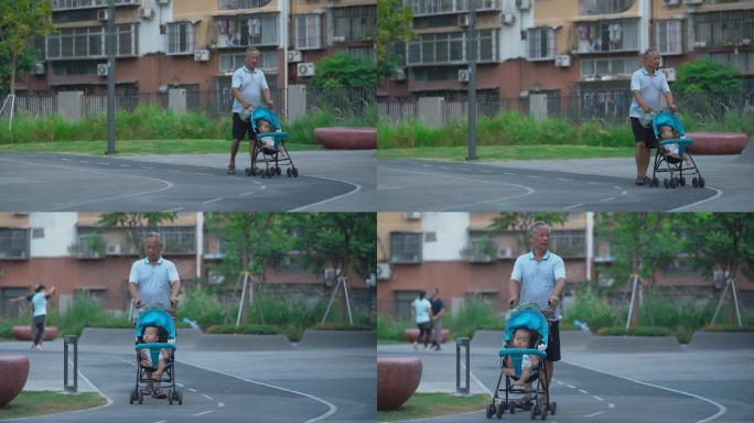 深圳老人推儿童车散步和谐生活
