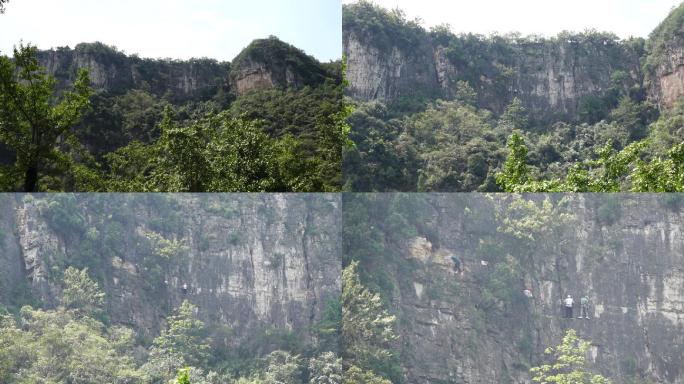 攀岩航拍湖北襄阳南漳春秋寨风景区