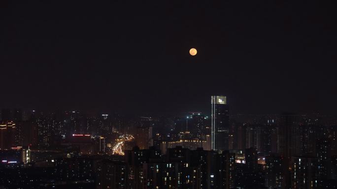 成都城市夜景月亮升空延时（4K）
