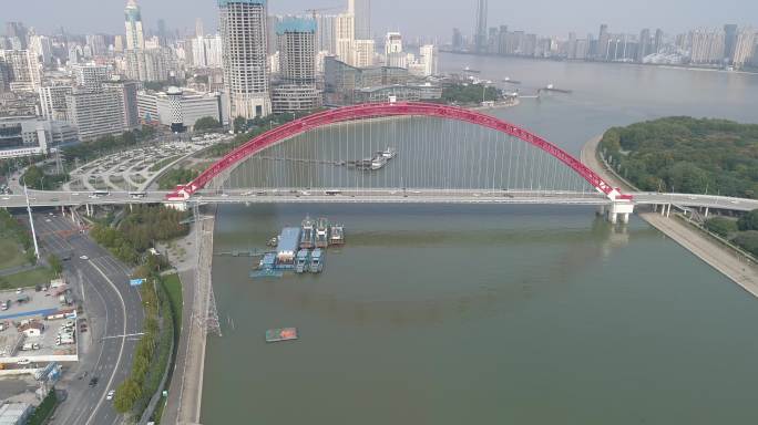 武汉汉江长江交汇晴川桥高清航拍素材