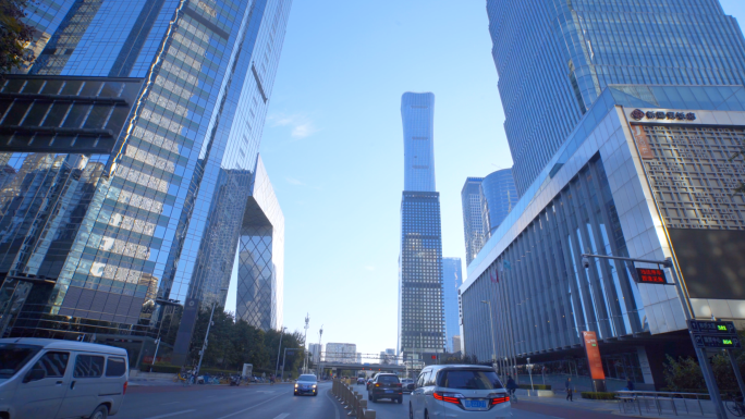 4K北京CBD城市高楼大厦-车流人流