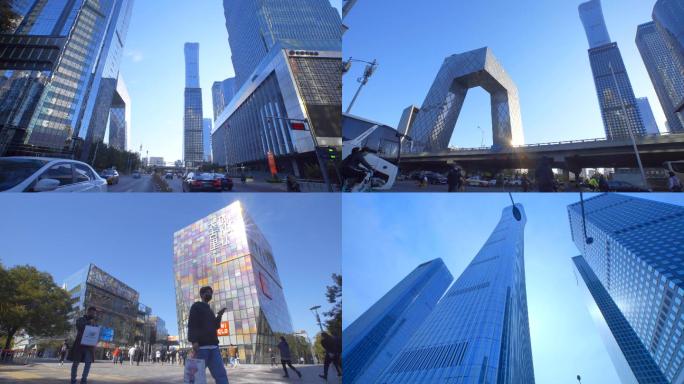 4K北京CBD城市高楼大厦-车流人流