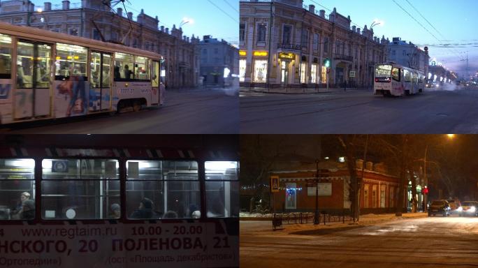 4K实拍俄罗斯伊尔库茨克的有轨电车
