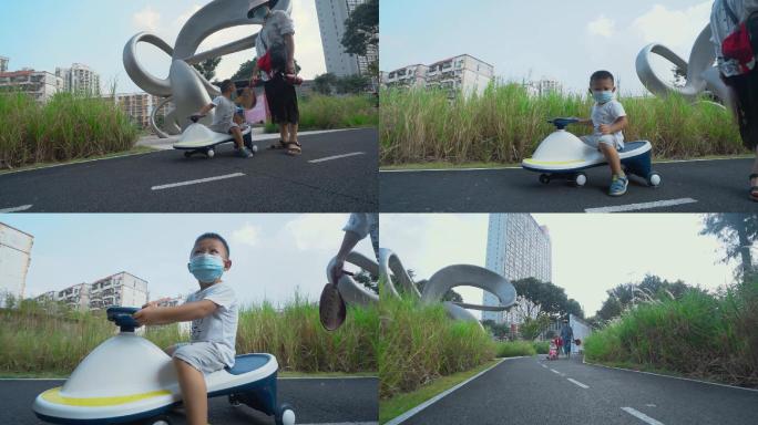 城市建设深圳小朋友玩滑步车和谐生活