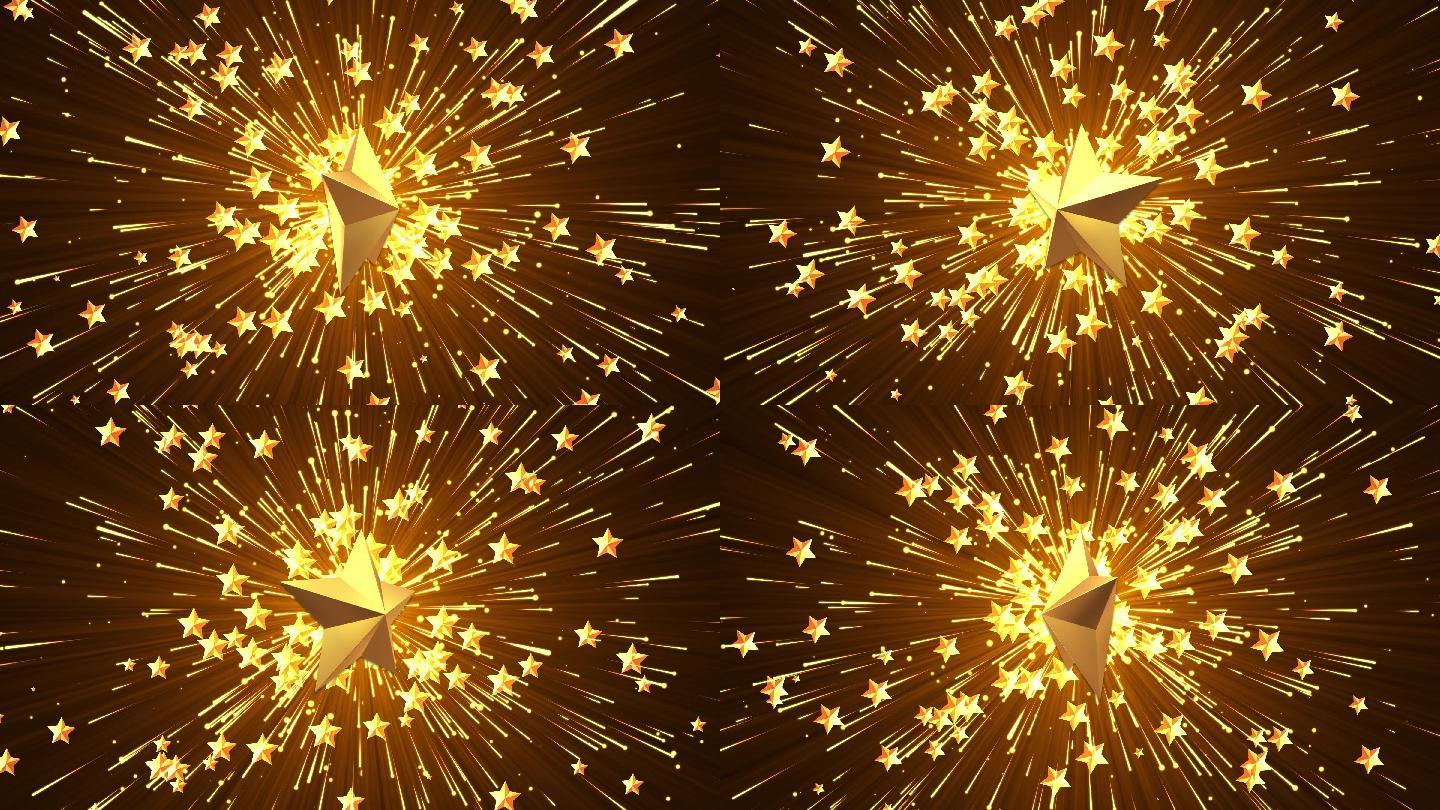 4K五角星旋转金色粒子发射视频1-循环