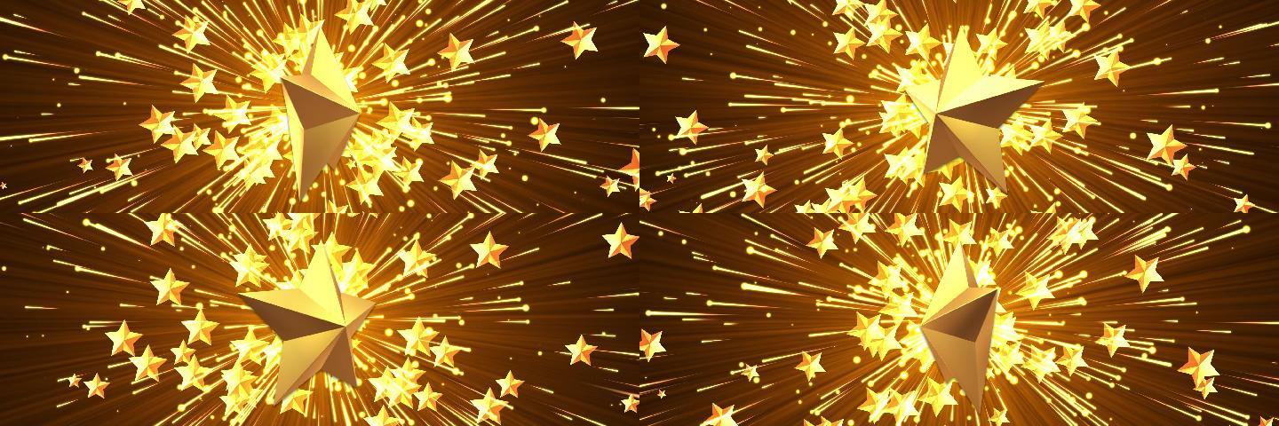 宽屏五角星旋转金色粒子发射视频1-无缝循