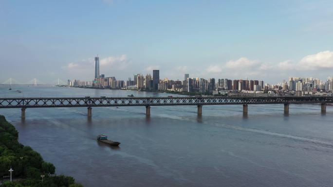 一群鸽子飞过长江大桥