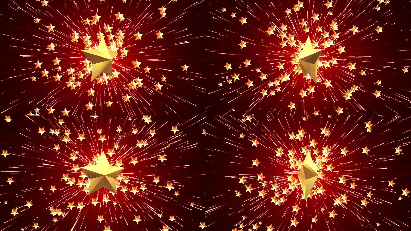 4K五角星旋转红色粒子发射视频1
