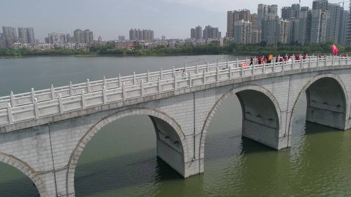 岳阳南湖拱桥航拍素材