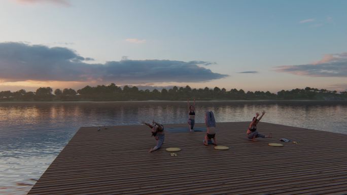 4K湖边瑜伽三维动画