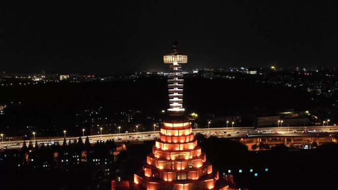 航拍南京大报恩寺琉璃塔夜景