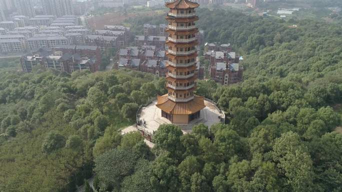 岳阳万佛宝塔航拍原素材
