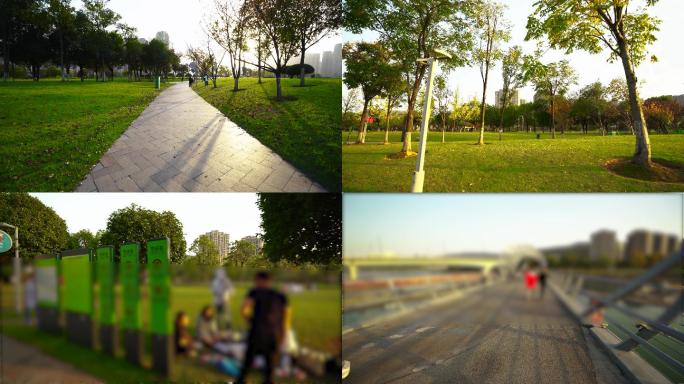 4K黄昏梅溪湖节庆岛休闲的市民移动空镜