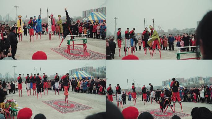 春节庙会民俗技艺高跷杂技4K长时间