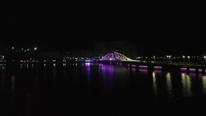 星光岛贝壳桥航拍夜景，大桥夜景，炫丽大桥