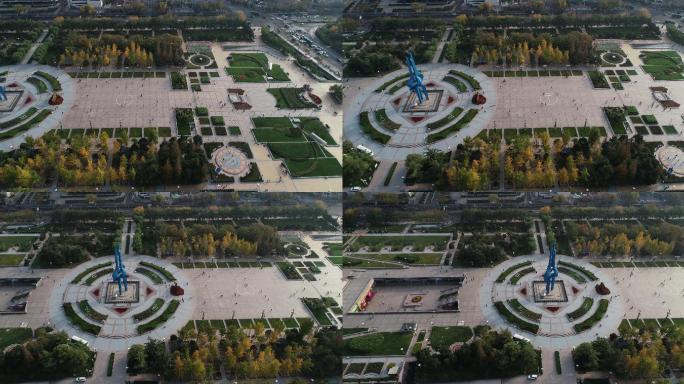 泉城广场秋色航拍4K原素材