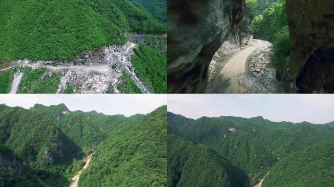 航拍山间小路陡峭山路盘山公路