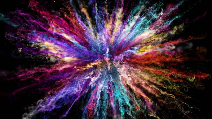 七彩粒子流体爆炸特效绚丽彩色粉末炸开特效