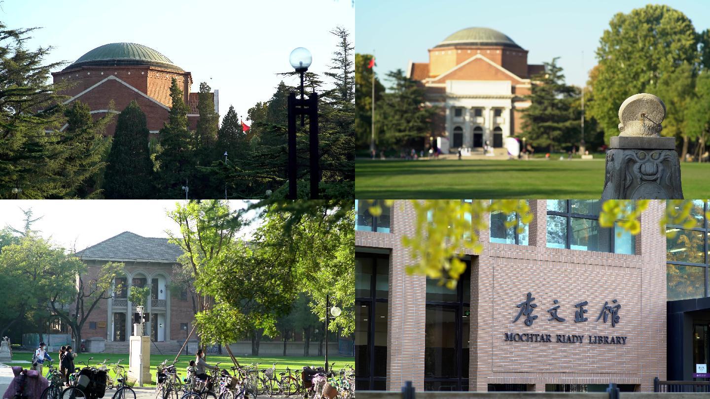 清华大学，校园大学生，红砖老建筑，银杏树