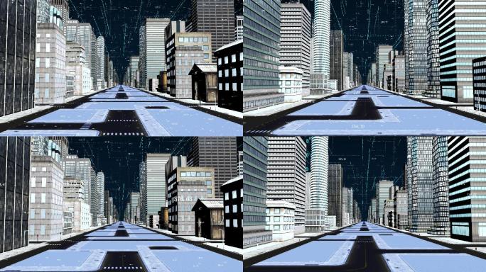 【原创】未来数字智慧城市高楼模型街道穿梭