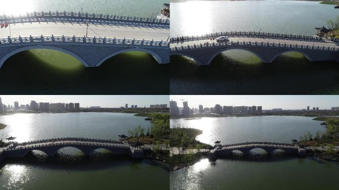 济南华山湖拱桥航拍4k原素材