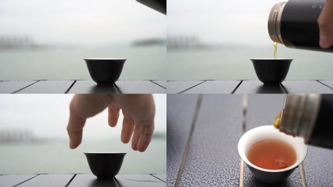 海边倒茶喝茶