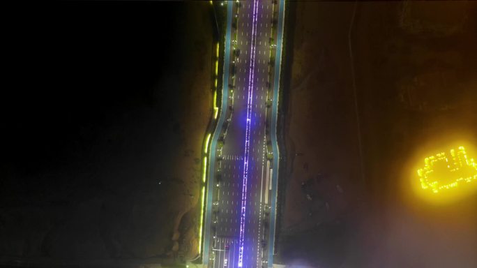 航拍星光岛大桥夜景延时摄影