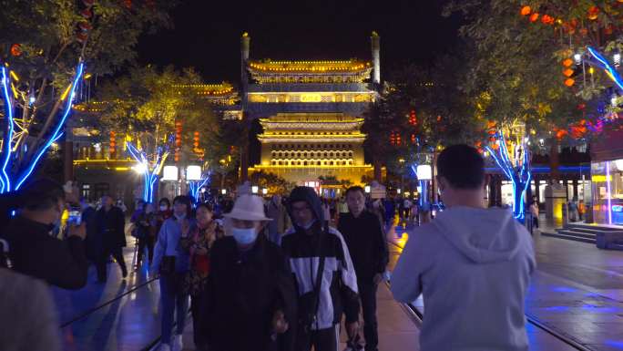 4K北京商业街前门大街繁华夜景正阳门