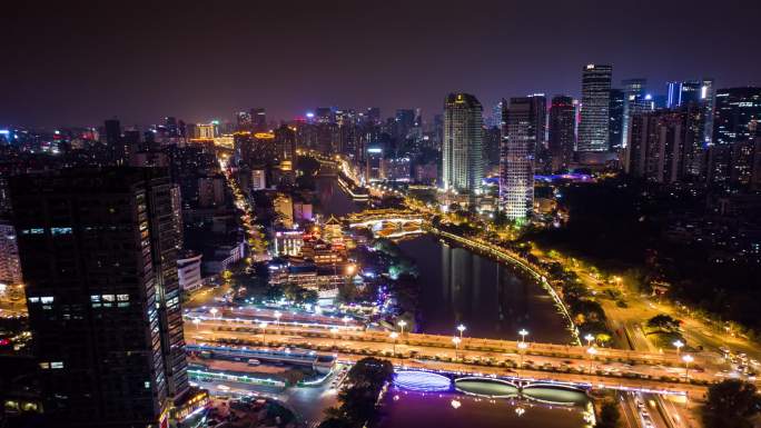 4K成都九眼桥夜景航拍延时1