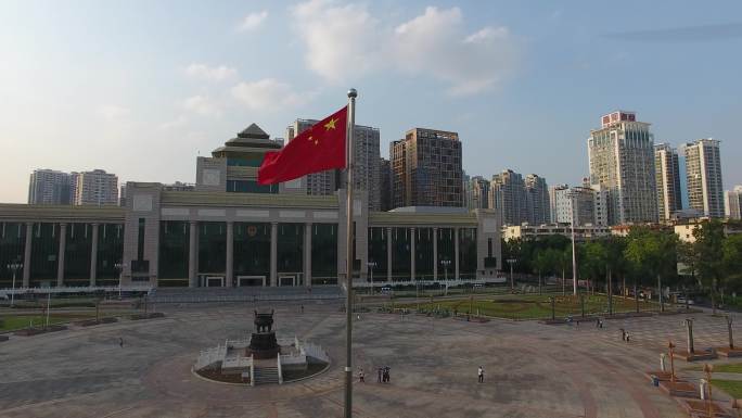 广西自治区南宁民族广场环绕国旗航拍