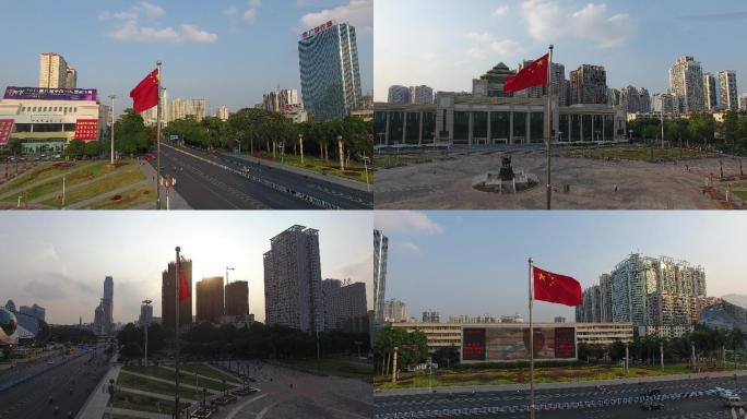 广西自治区南宁民族广场环绕国旗航拍