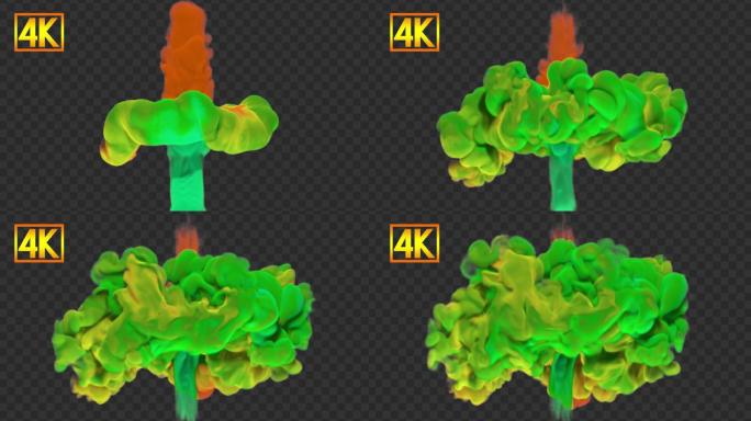 4k橙色绿色烟雾碰撞-带通道