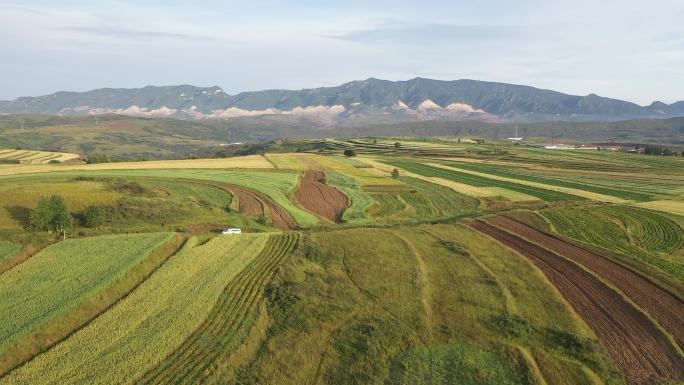 原创航拍绿色种植山林高山草地2.7K高清